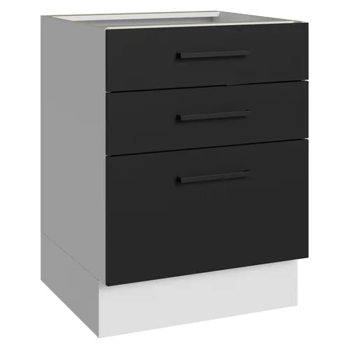 Balcão Madesa Agata 60 x 60 cm 3 Gavetas (Sem Tampo) Branco/Preto