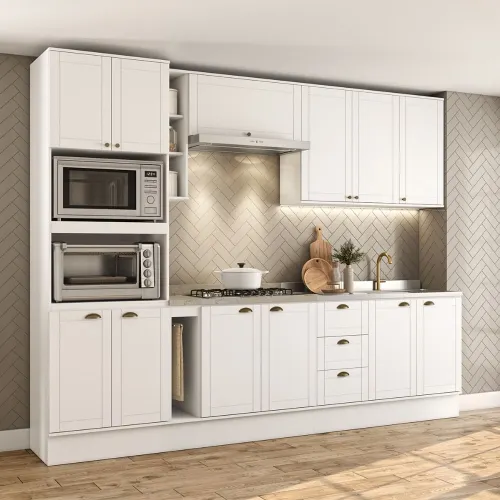 Armário de Cozinha Completa com Balcão Milla Quest Pro Carraro Branco
