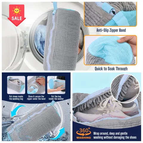 Sacos de lavanderia saco de máquina de lavar sapato-com zíper saco de lavanderia com fluff rico dentro, perfeito para tênis com escova de sapato