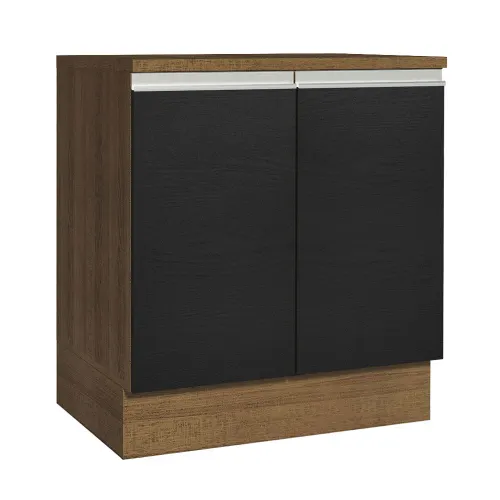 Balcão 70 x 60 cm 2 Portas (Com Tampo) Rustic/Preto Glamy Madesa