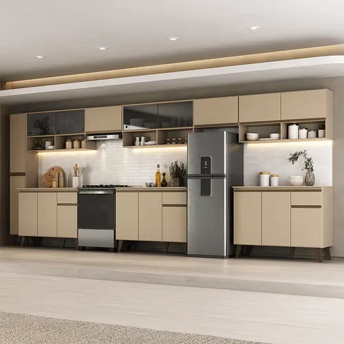Armário de Cozinha Completa Atlanta Zone com Vidro Carraro Amêndoa