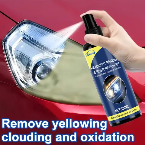 Spray Restaurador de Faróis Cerâmico de 100ml, Ferramenta Premium para Reparação de Faróis de Carro - Remove Amarelamento e Oxidação, Restaura a Clareza, Spray de Proteção de Revestimento Luminoso de Longa Duração