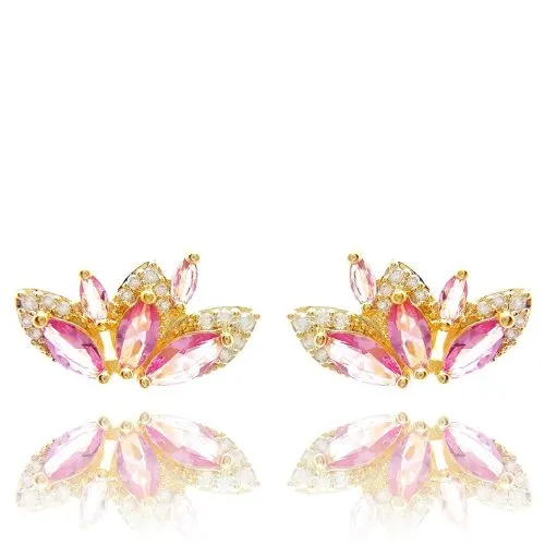 Brinco B.Fly Cristal Cor Turmalina Rosa Ouro Amarelo