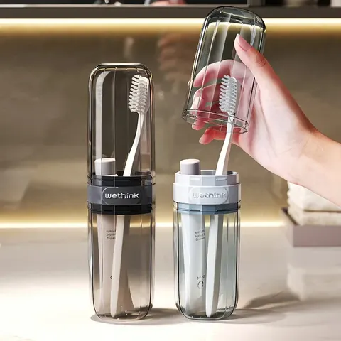 Estojo Portátil Transparente para Escova de Dentes, Organizador Rígido Tudo-em-Um para Viagens de Negócios, Academia e Deslocamentos, Design Higiênico e Seguro