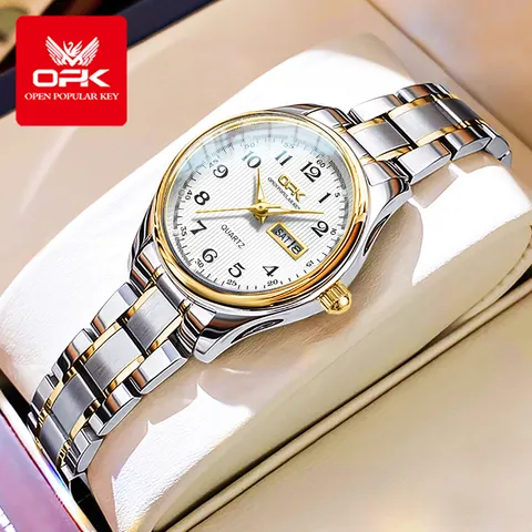 Opk 8110 relógio para mulher relógio de quartzo à prova dwaterproof água clássico marca luxo senhoras relógio pulseira aço inoxidável relógios reloj mujer