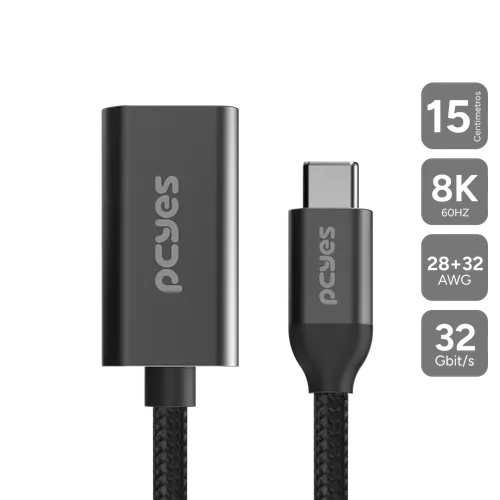 Cabo USB-C para HDMI 2.1 Fêmea 8K 60Hz PCYES 15cm Nylon PUCM-15P