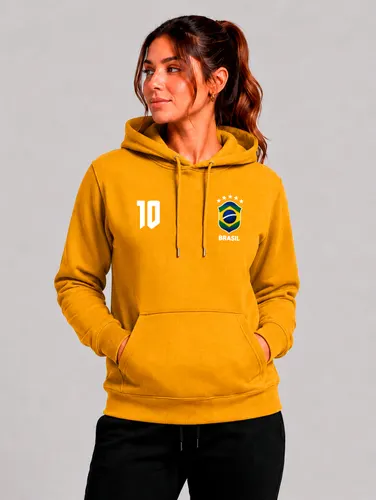 Moletom Feminino Canguru Estampa Brasil Torcedor Amarelo Mostarda