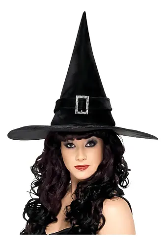Chapéu de Bruxa em Veludo Festa Halloween Carnaval Cor Preto