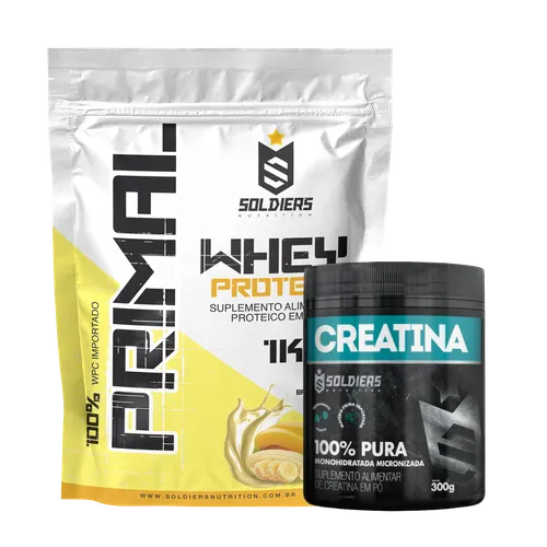 Kit: Whey Protein Primal 1Kg 100% Importado + Creatina Monohidratada Pote 300g - Soldiers Nutrition