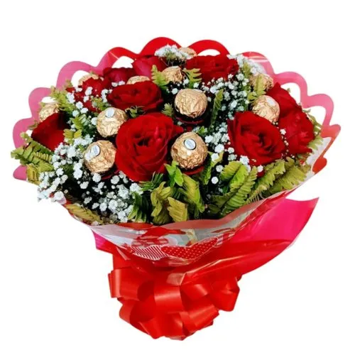 Buquê de Rosas Vermelhas com chocolate