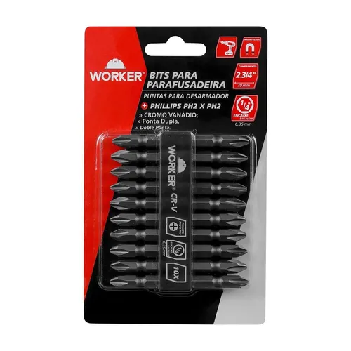 Bits para Parafusadeira Phillips PH2 2.3/4" - 6,35mm Worker