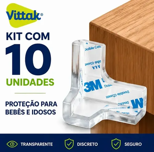 Vittak Kit 10 Protetor de Quina Transparente para Bebês e Idosos