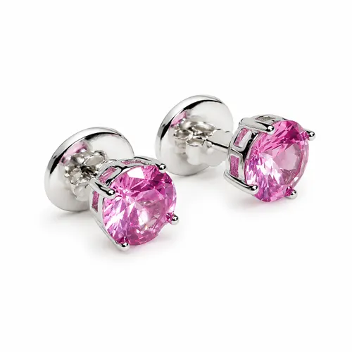 Brinco Ponto de Luz 8 mm Zircônia Pink com Banho de Ródio em Prata 925