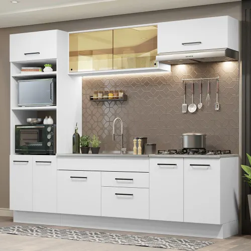 Armário de Cozinha Completa 270cm Branco Agata Madesa 03