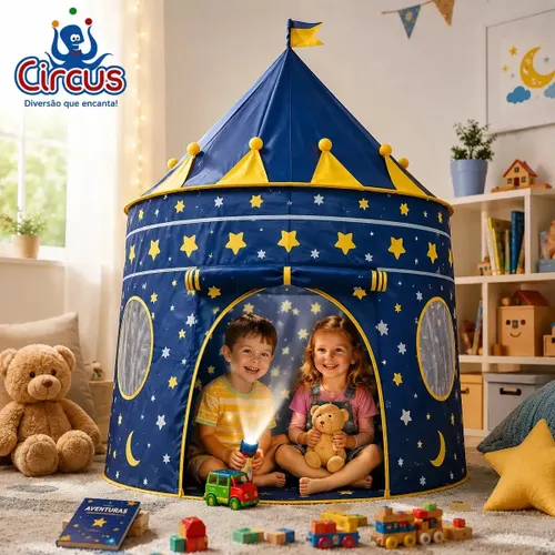 Barraca Infantil Cabana Tenda Festa do Pijama Menino Criança Bebê Iglu Portátil Circus Azul