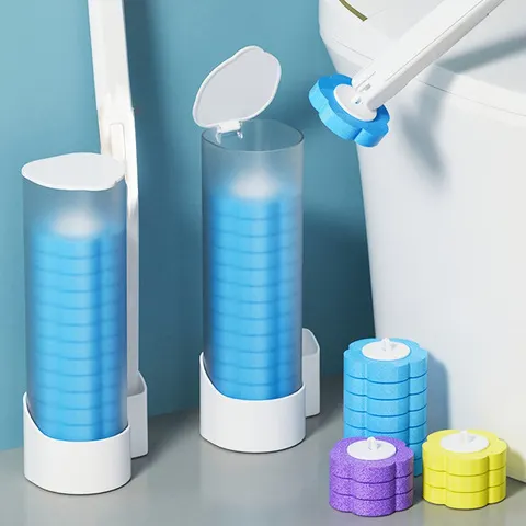 Conjunto de escovas de vaso sanitário descartáveis, sem necessidade de limpeza, acompanha produto de limpeza para vaso sanitário, ferramenta de limpeza para banheiro com cabo longo, cabeça de substituição para escova de vaso sanitário descartável, cabeça de escova de limpeza estéril.