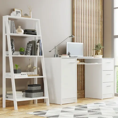 Escrivaninha Madesa Alaska + Estante Escada Branco