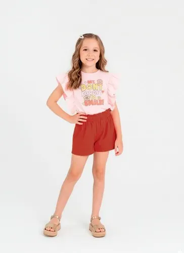 Conjunto com Blusa e Short Infantil para Menina (Rosa Claro) Guloseima