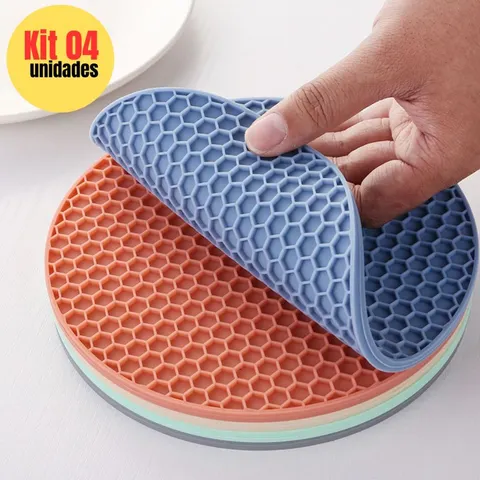 Kit 4 Descansos Panela em Silicone Protetor Resistente 17cm Antiderrapante Coaster para Talheres