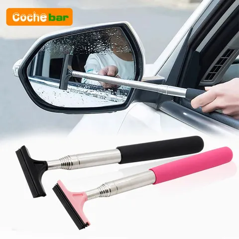 Ferramenta de limpeza de limpador de espelho retrovisor de carro, limpador de névoa de vidro automático, raspador, acessórios de carro, alça telescópica, escova de limpeza de janela