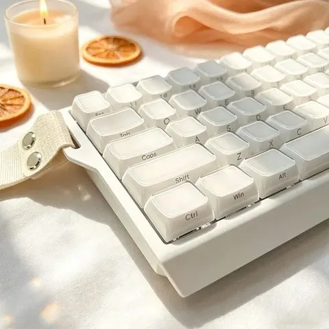Teclas de Cristal Coreanas e Inglesas com Impressão Lateral para Teclado Mecânico, Layouts 60 75 80 90 100, Cores Rosa, Branco e Azul