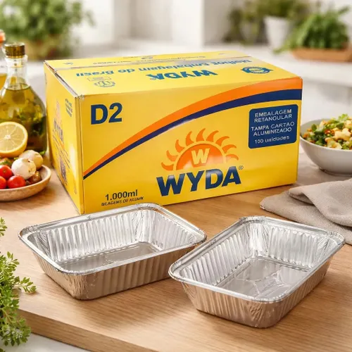 Marmitex Alumínio Wyda D2 Retangular 1000ml C/ Tampa Cx 100un