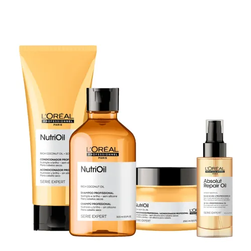 Kit L'Oréal Professionnel NutriOil Shampoo 300ml Condicionador 200ml Máscara 250g Óleo 90ml