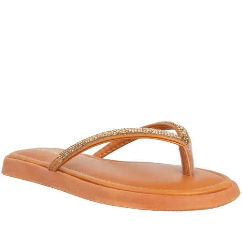 Rasteira Penélope Flat Detalhe Tiras Strass Caramelo