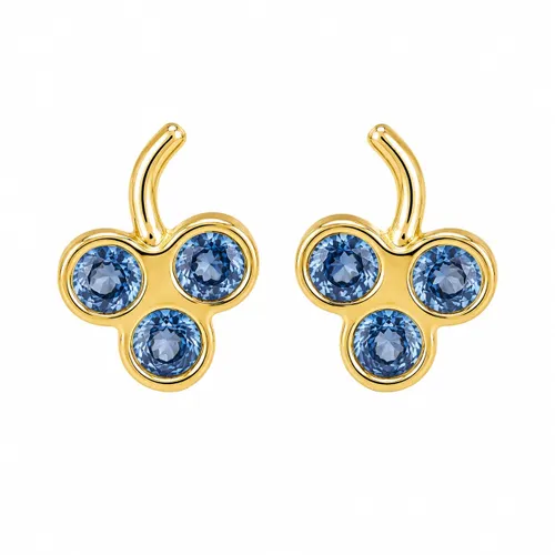 Brinco Uva 5 mm com 6 Zircônias Azuis em Ouro 18K