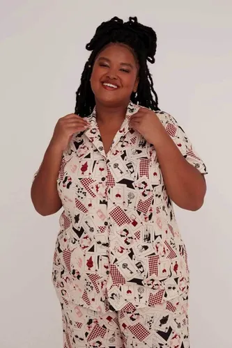 Camisa Manga Curta Feminina Pijama Estampa Baralho Sorte no Amor
