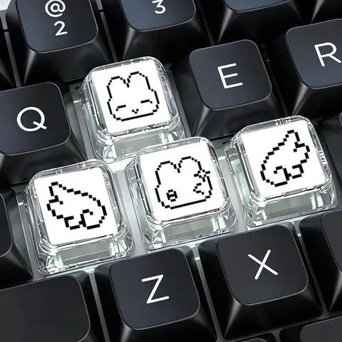 Novo Conjunto de Teclas com Expressão de Coelho Fofo Pixel para Teclados Mecânicos, Decoração de Teclado, Transparente, Personalizado, Cross