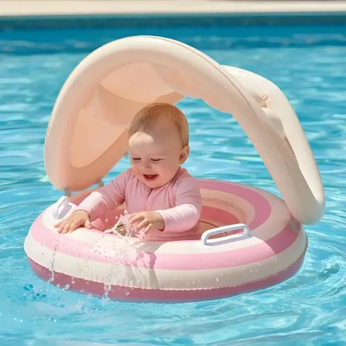 Boia Bote Bebê Float Ring com Cobertura para Piscina Praia Rosa