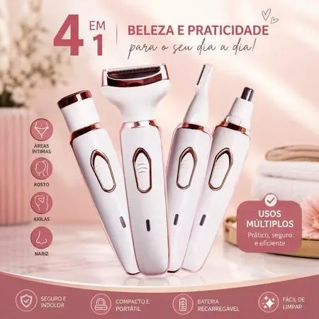 Barbeador Elétrico 4 em 1 para Mulheres Remoção de Pelos Corporais feminino/aparador de pelos do nariz e sobrancelhas