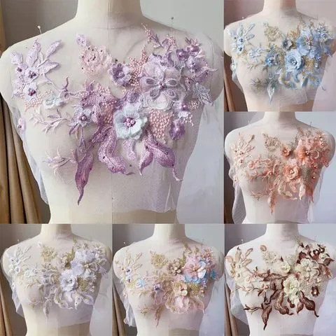 3d flores frisadas tecidos de renda apliques bordados costura em remendos para vestido de noite de casamento roupas remendos scrapbooking