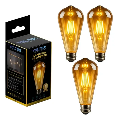 Kit 3 Lâmpada Retrô Filamento Led Decorativa Retrô Vintage Âmbar