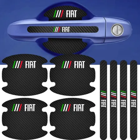 Kit FIAT 8 Peças Adesivo Protetor Maçaneta de Porta Fibra de Carbono Carro Anti Arranhões Acessório do Carro