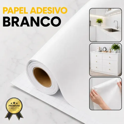 Papel Adesivo 2 Metros X 45cm Envelopamento Móveis e Parede Branco Fosco Autocolante Lavável Vinílico CNC DO BRASIL