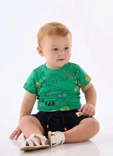 Conjunto para Bebê Menino com Body Dinossauro e Bermuda (Verde) Up Baby