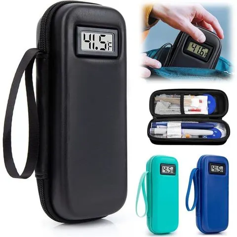 Estojo de viagem para refrigerador de insulina com display de termômetro, organizador de medicamentos à prova d'água, bolsa de resfriamento de insulina para diabéticos