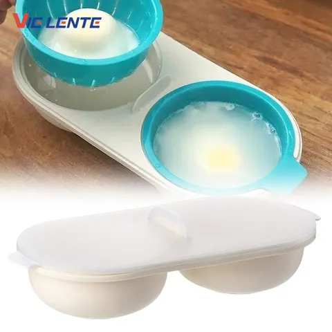 Novo criativo ovo poacher panelas de qualidade alimentar copo duplo caldeira ovo vapor microondas forno conjunto cozinha cozinhar ferramentas cozinha