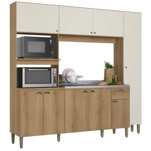 Cozinha Compacta THB CM130 9 Portas 1 Gaveta 214x230x52cm Capuccino/off White