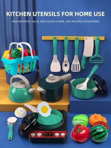Brinquedos de Cozinha para Crianças, Utensílios de Cozinha e Serviço com Panelas de Brinquedo, Kit de Acessórios de Cozinha, Ferramentas para Cortar Frutas para Meninas