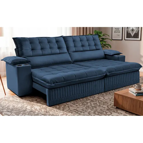 Sofá Retrátil e Reclinável com Porta Copos Molas Ensacadas Dream Cama inBox