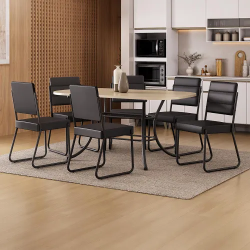 Conjunto Sala de Jantar 6 Cadeiras Fenix Carraro Off Preto