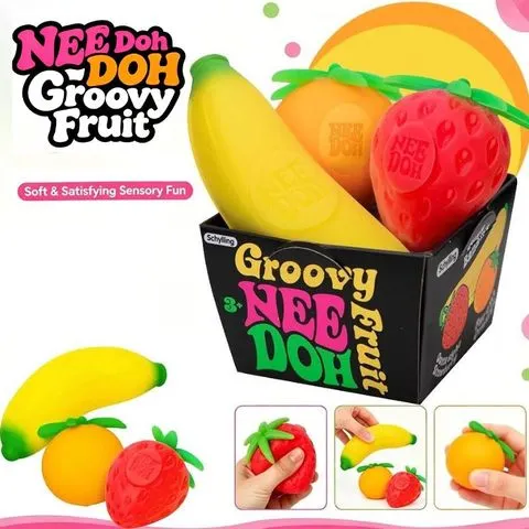 Novo Brinquedo Squishy NeeDoh de Frutas: Morango, Banana e Laranja Simulados – Brinquedo Sensorial Anti-Estresse e Anti-Ansiedade em TPR