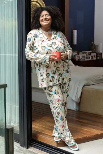 Calça Reta Pijama Americano Estampa Girl Power