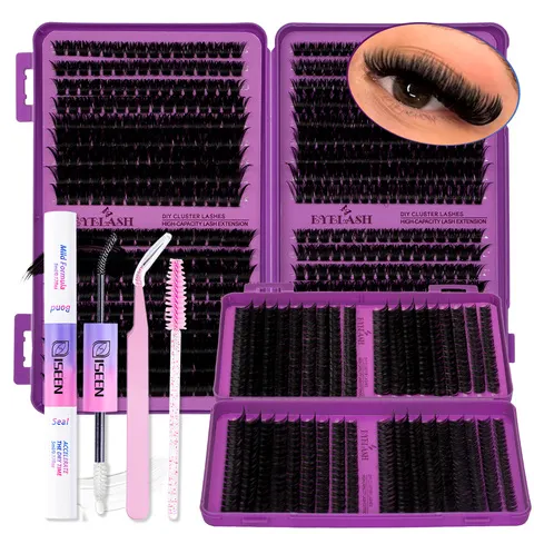 Kit de Cílios em Cachos DIY para Extensão de Cílios, Grande Capacidade, Curvatura D, com Cola e Selante para Cílios e Pinça para Cílios, Maquiagem