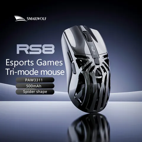 Mouse Gamer sem Fio SMAILWOLF RS8 Bluetooth 2.4g Três Modos Leve PAW3311 para E-sports Taxa de Retorno de 1K 10000DPI para Computador