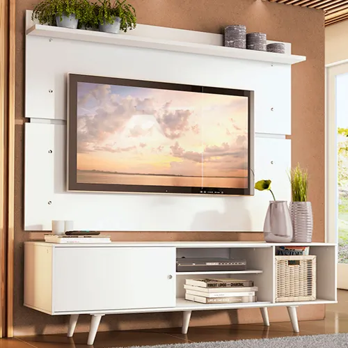 Rack Madesa Dubai e Painel para TV até 65 Polegadas com Pés Branco