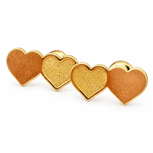 Brinco 2 Corações com Detalhe Fosco 1 cm em Ouro 18K